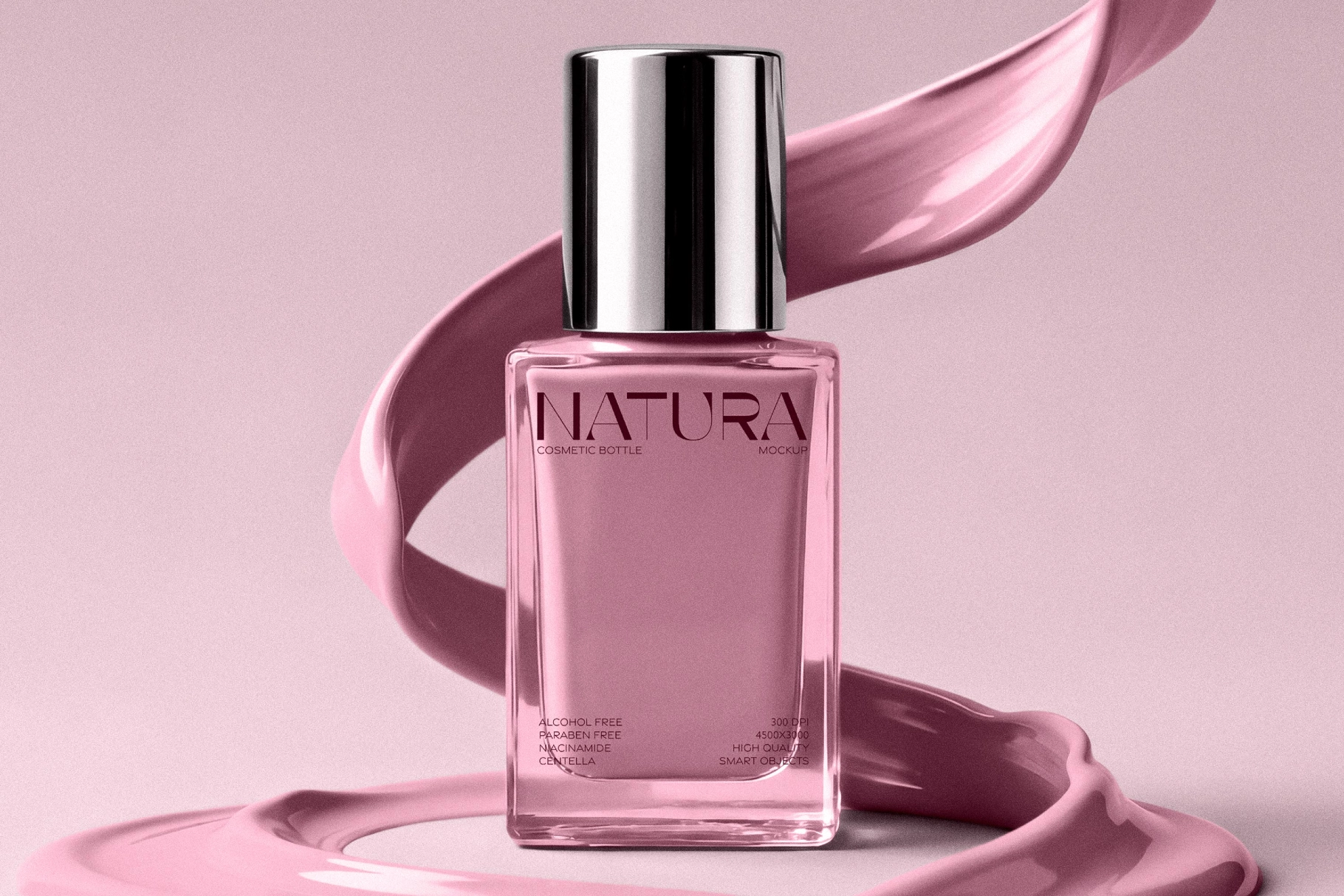 Glass Cosmetic Bottle Mockup with Cream Splash