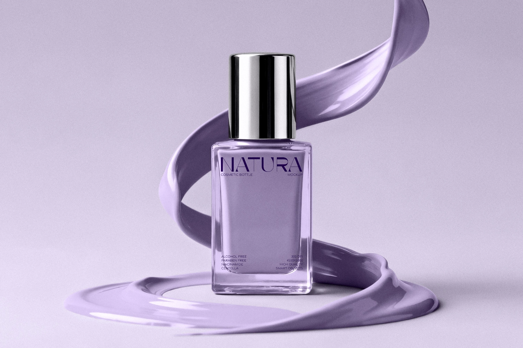 Glass Cosmetic Bottle Mockup with Cream Splash