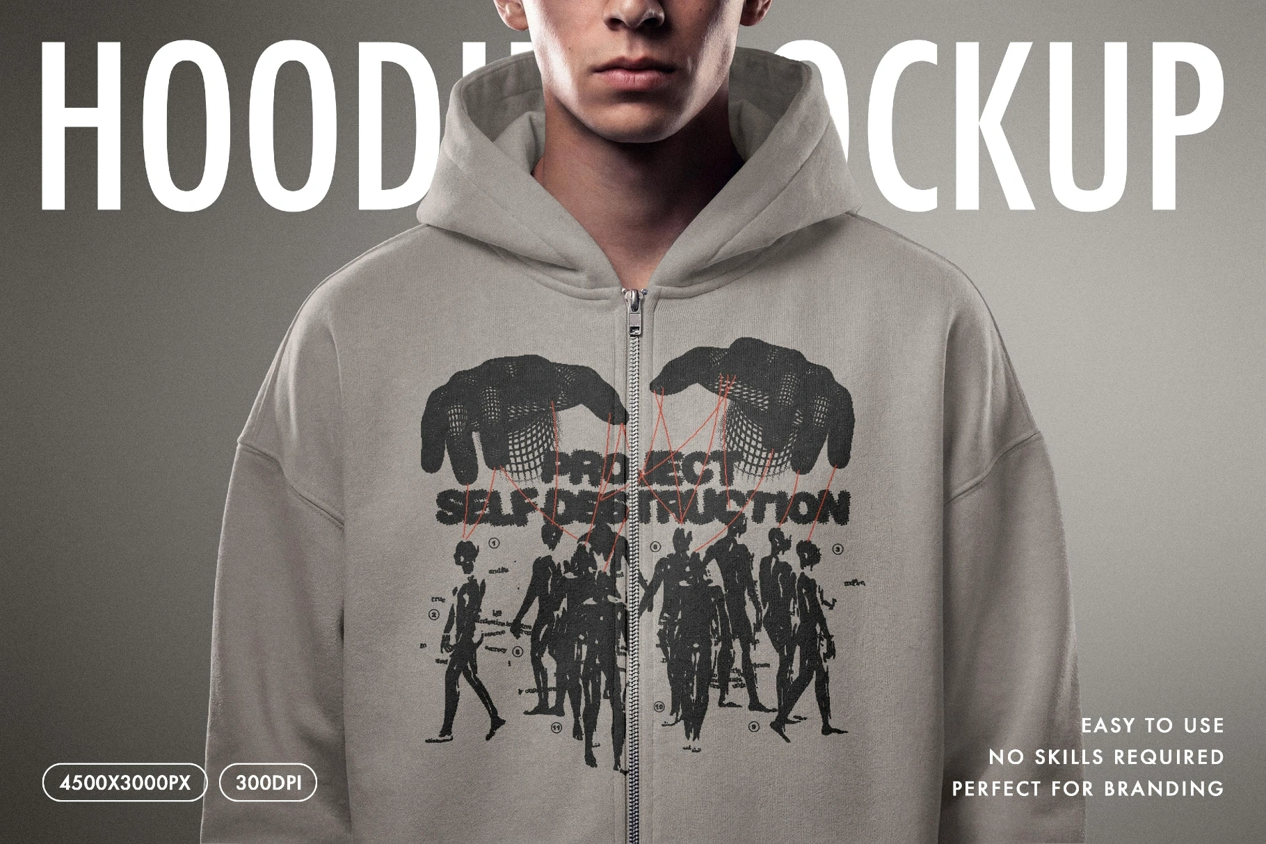 Streetwear Zip Hoodie Print Mockup