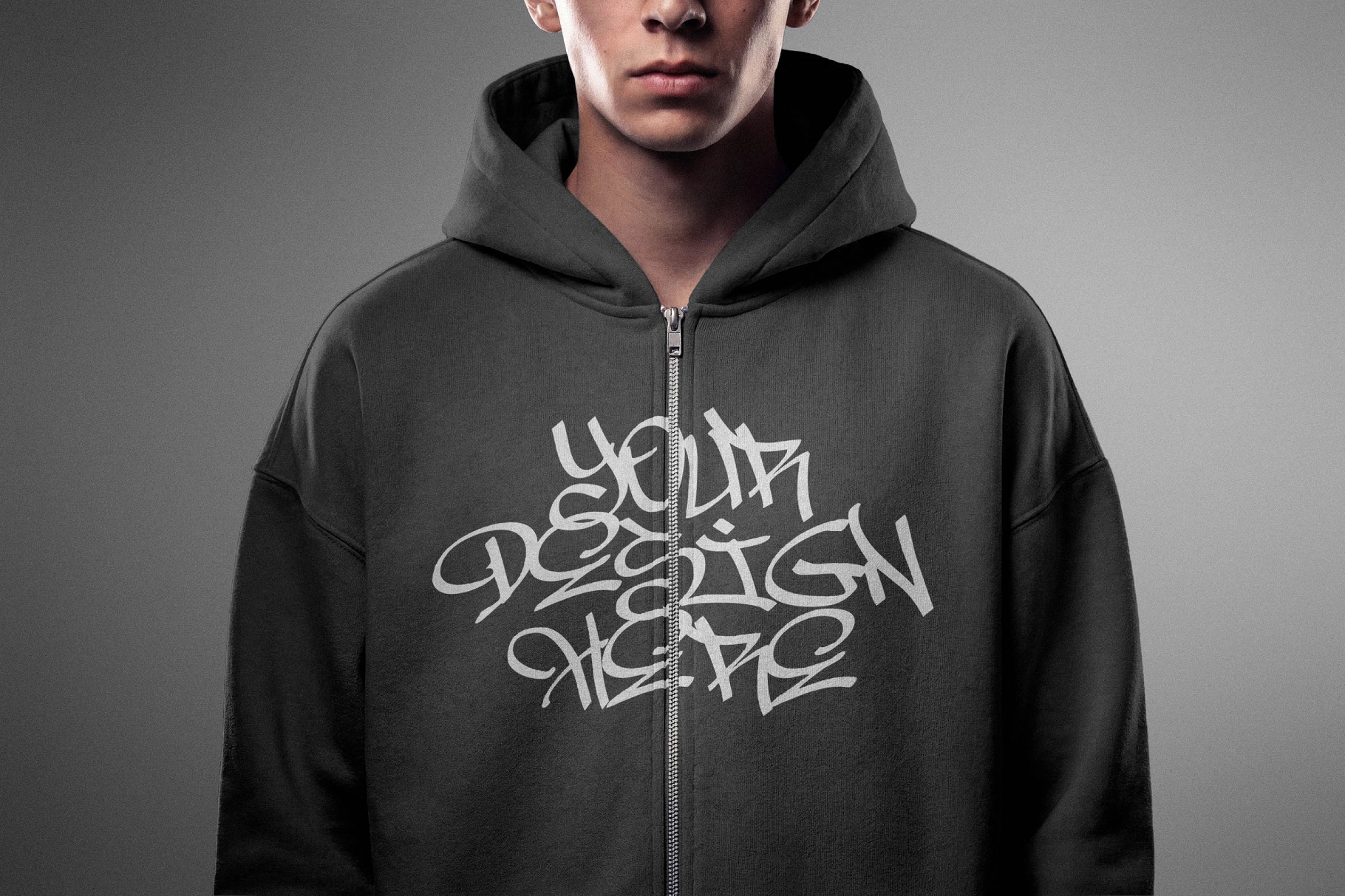 Streetwear Zip Hoodie Print Mockup