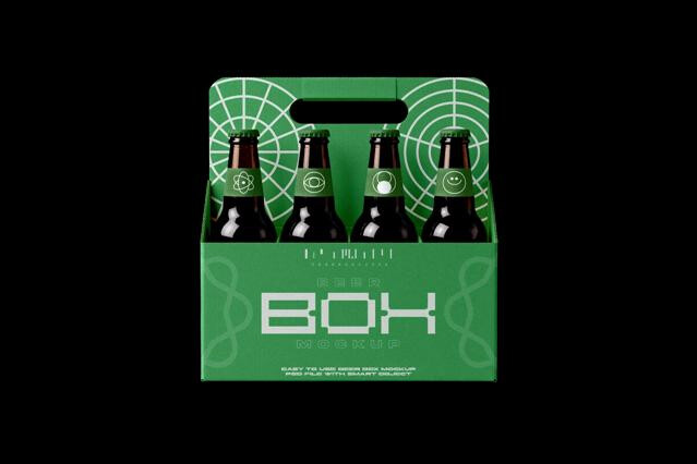 Beer Box Mockup with Four Bottles