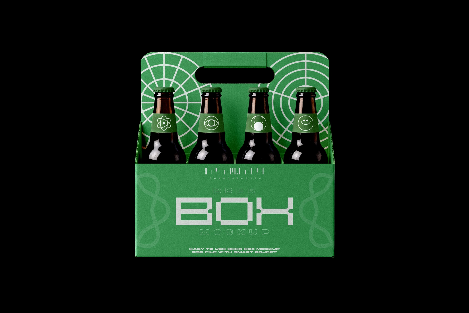 Beer Box Mockup with Four Bottles