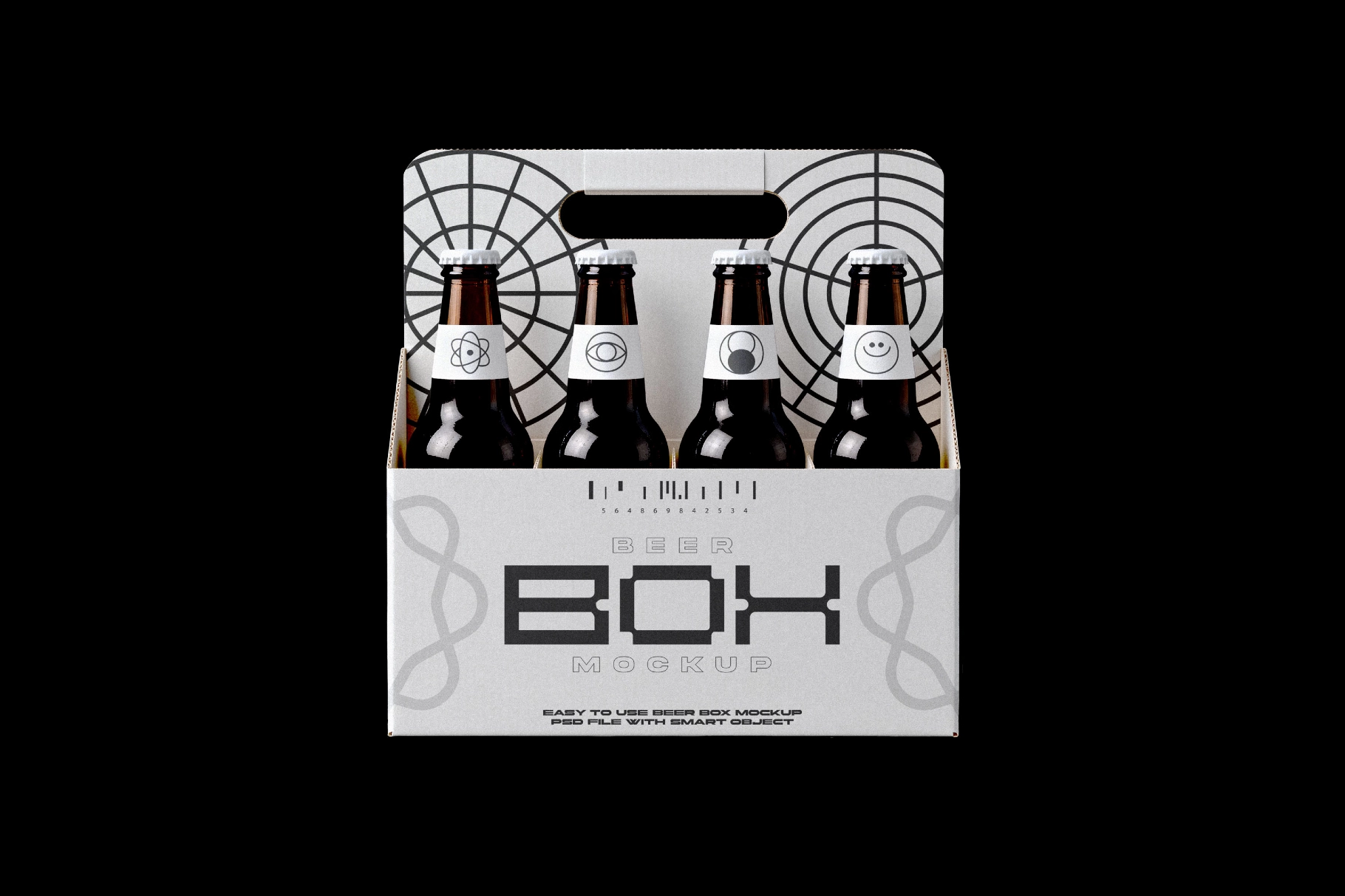 Beer Box Mockup with Four Bottles