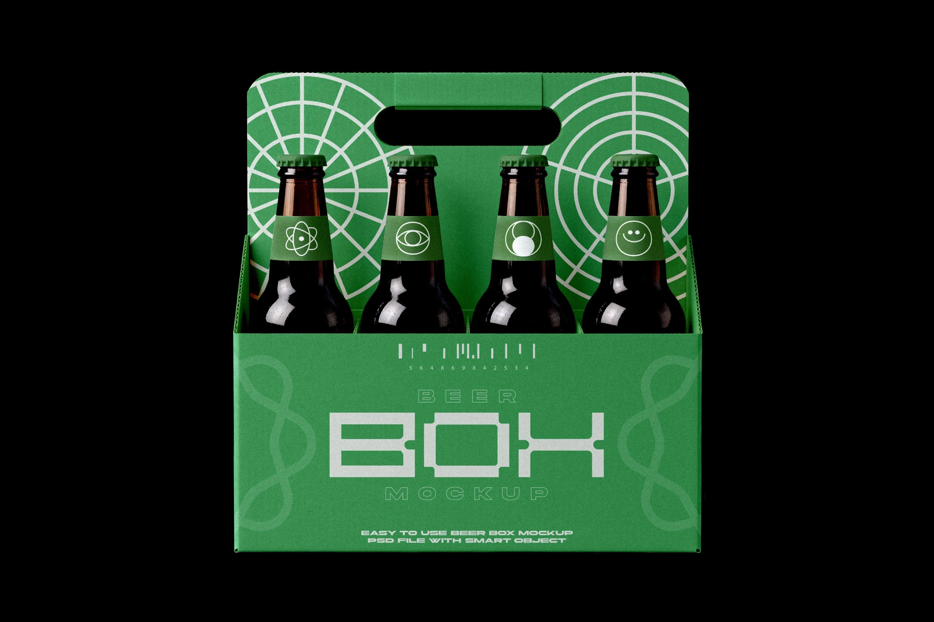Beer Box Mockup with Four Bottles