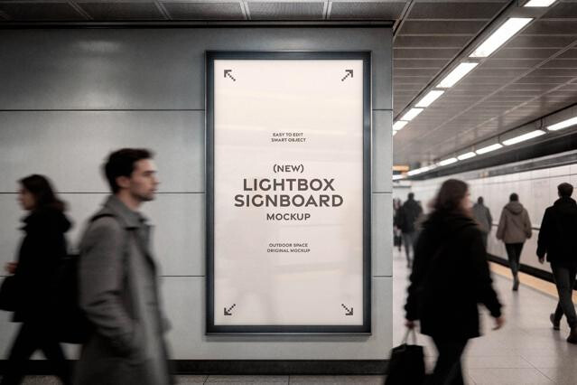Lightbox Signboard Mockup in Subway Station