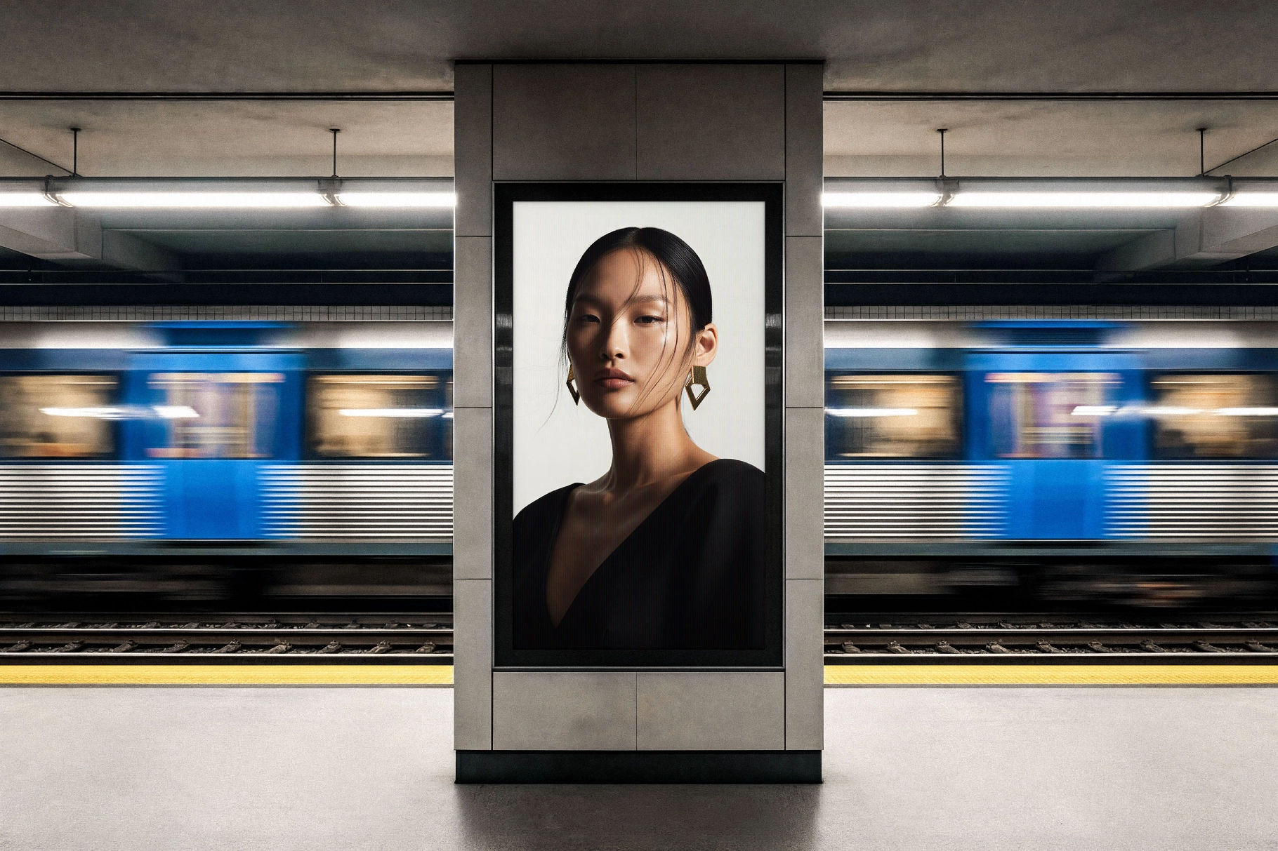 Vertical Subway Digital Signage Mockup