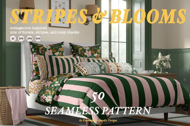 Floral Stripes Plaid Seamless Patterns