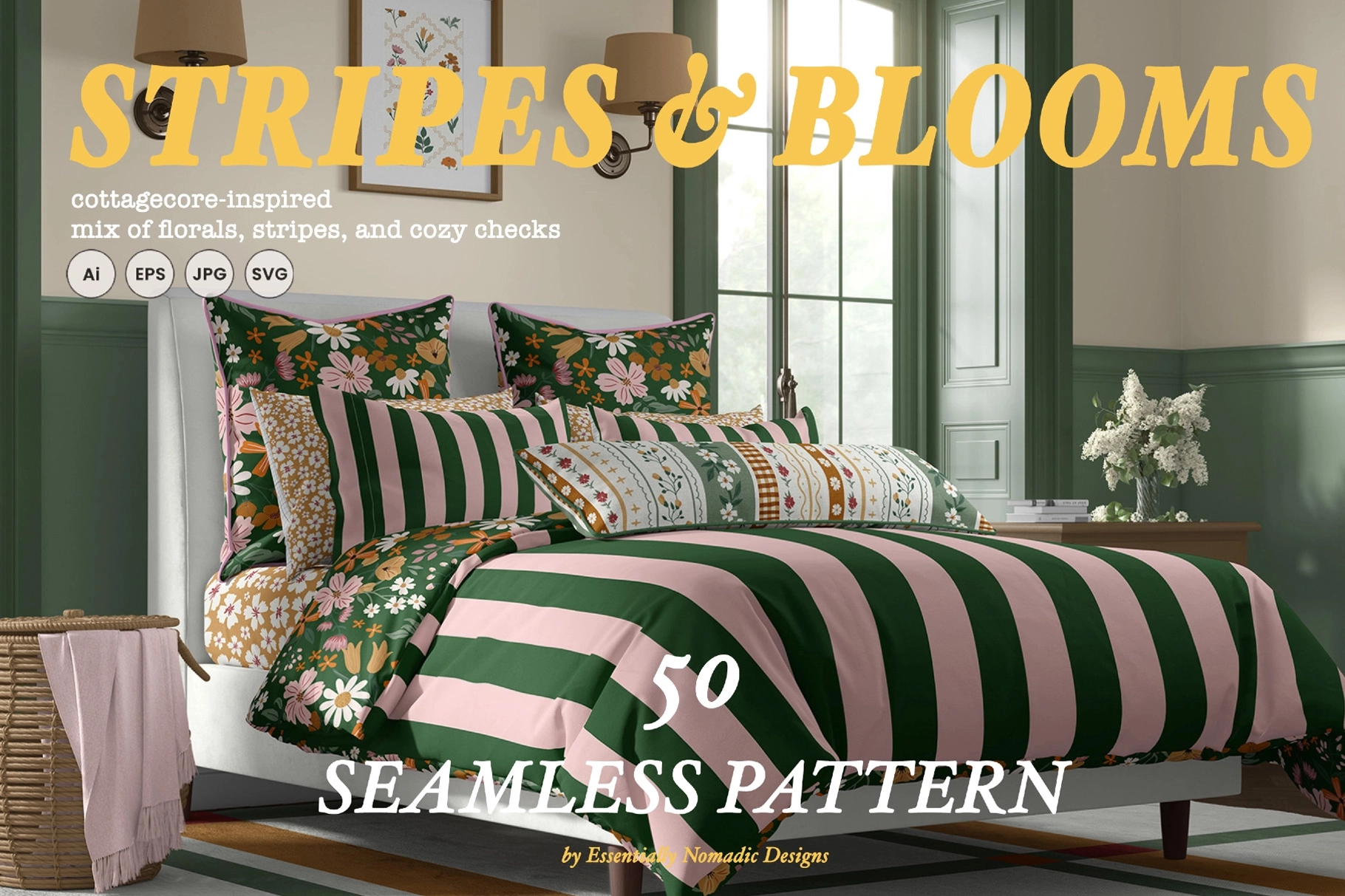 Floral Stripes Plaid Seamless Patterns