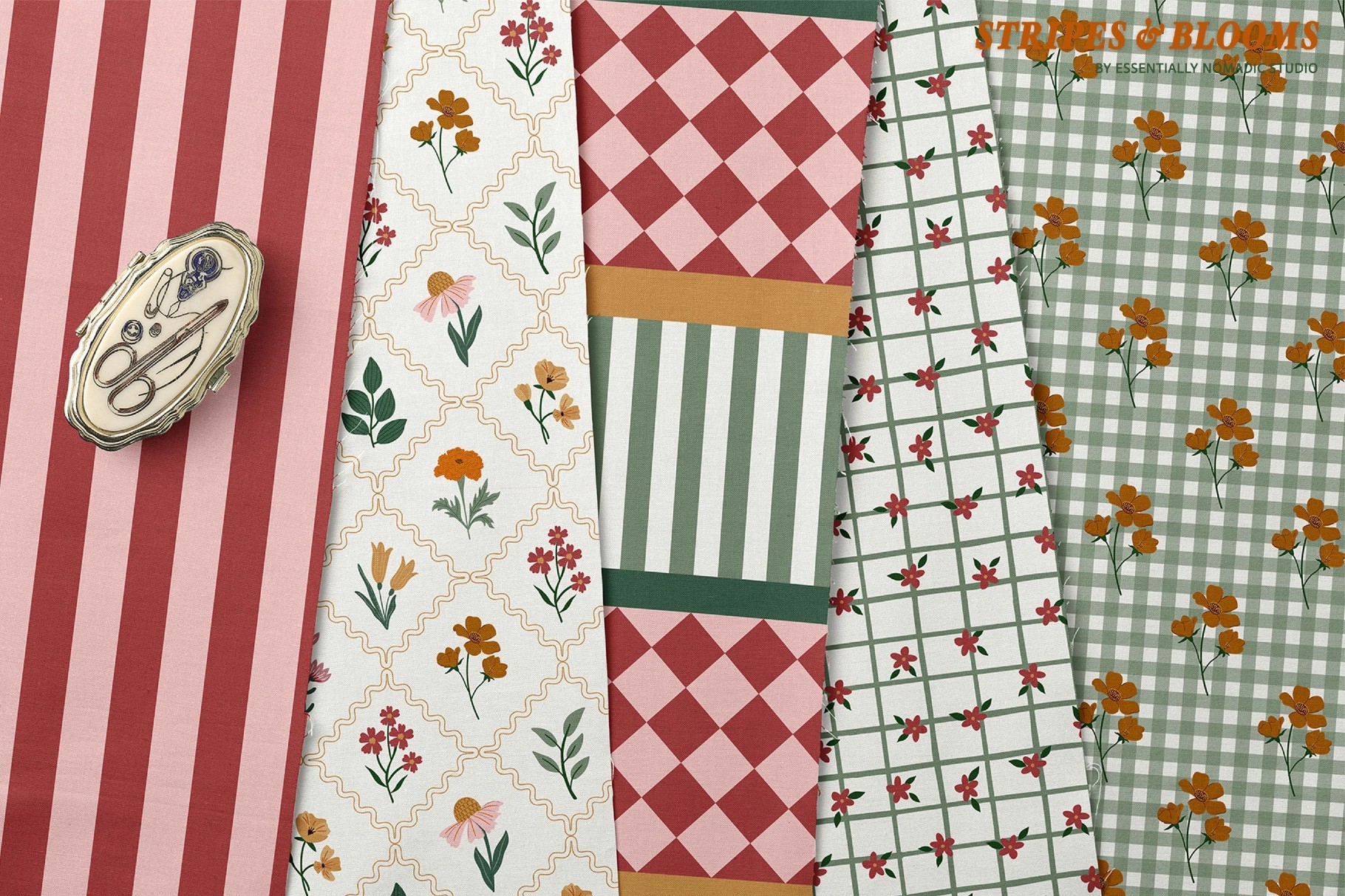 Floral Stripes Plaid Seamless Patterns