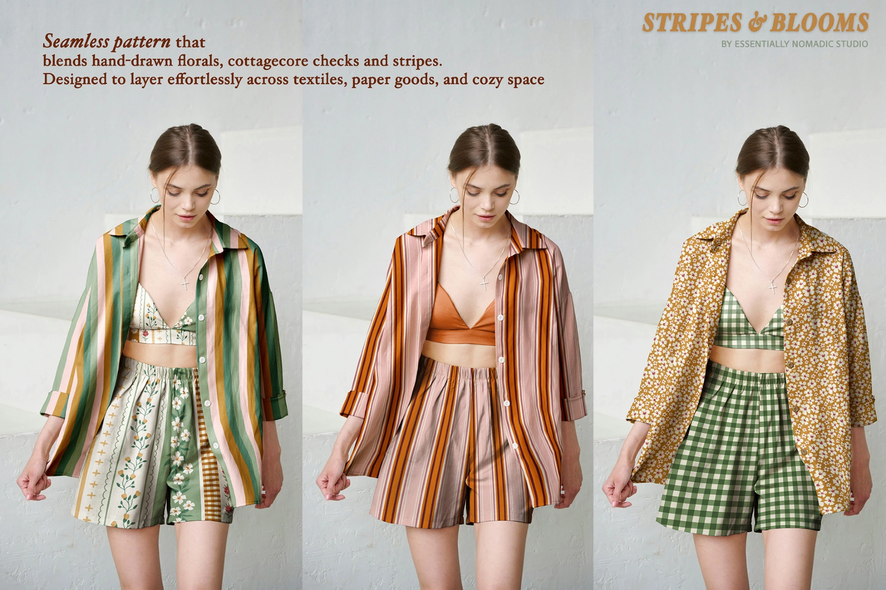 Floral Stripes Plaid Seamless Patterns