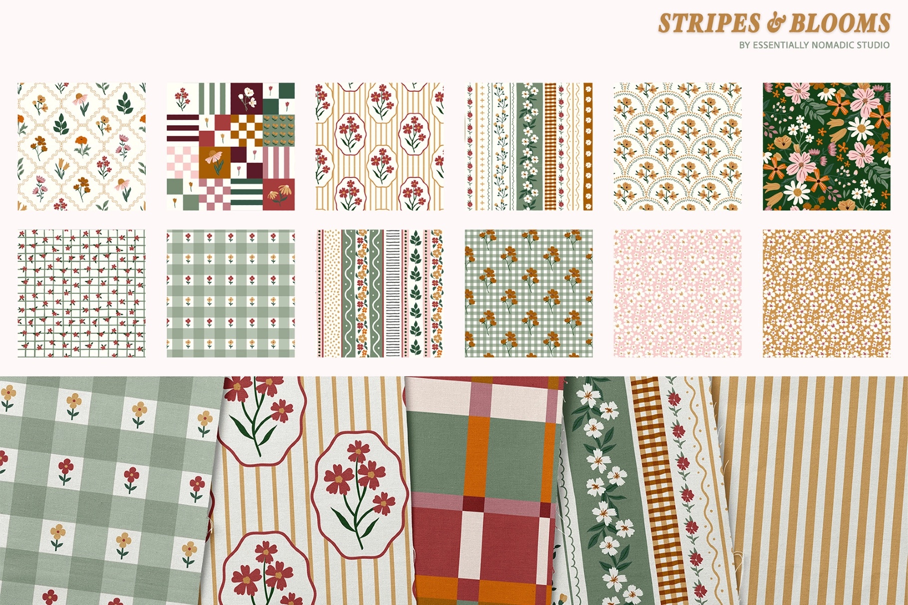 Floral Stripes Plaid Seamless Patterns
