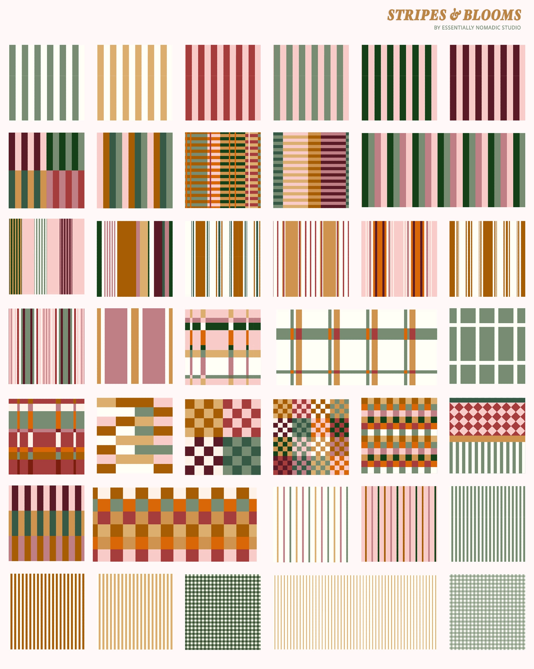 Floral Stripes Plaid Seamless Patterns
