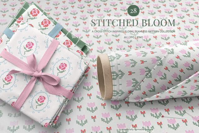 Stitched Floral Seamless Pattern Collection