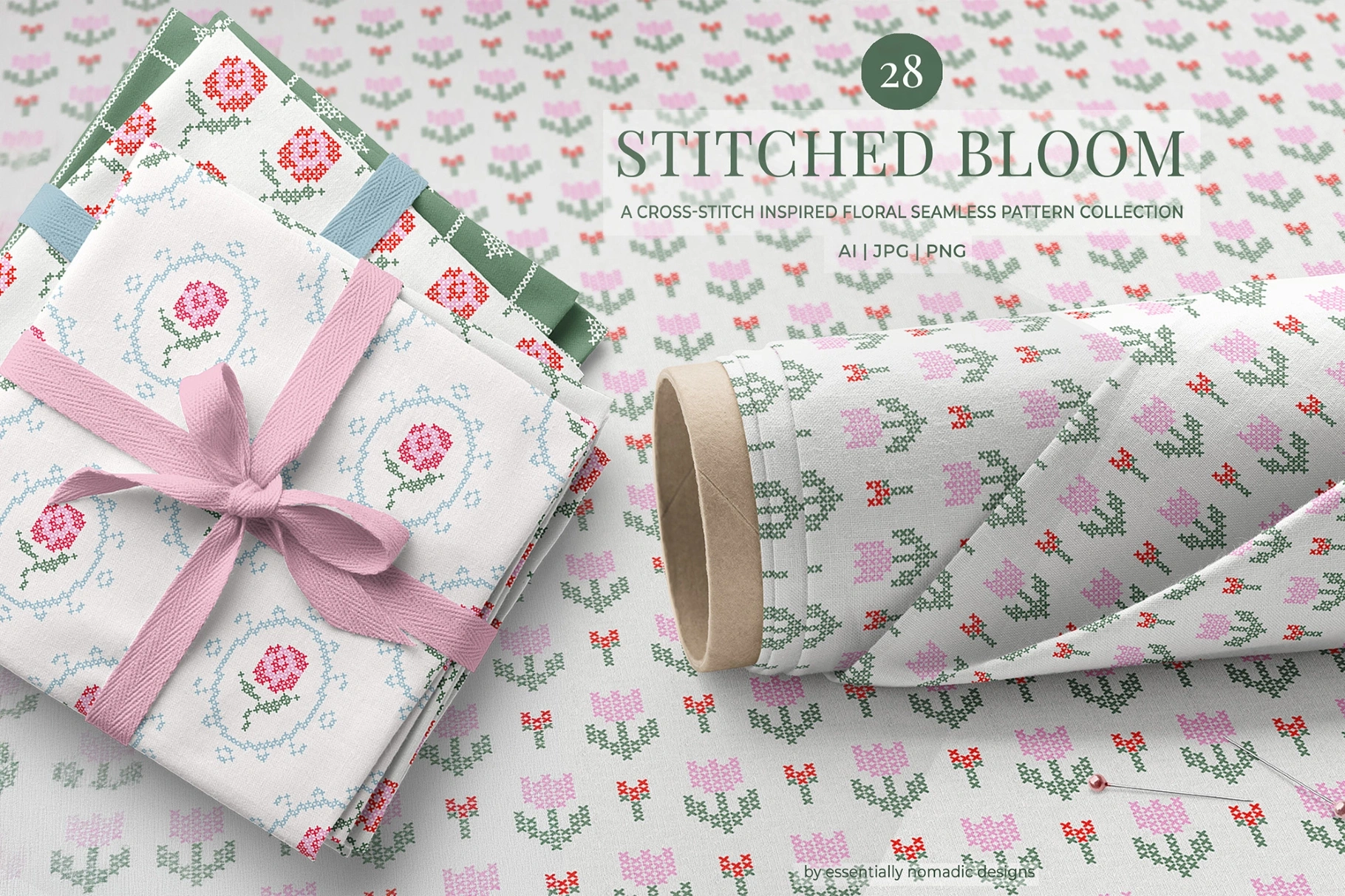 Stitched Floral Seamless Pattern Collection