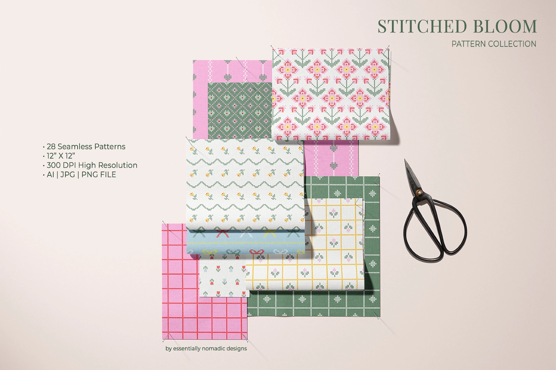 Stitched Floral Seamless Pattern Collection