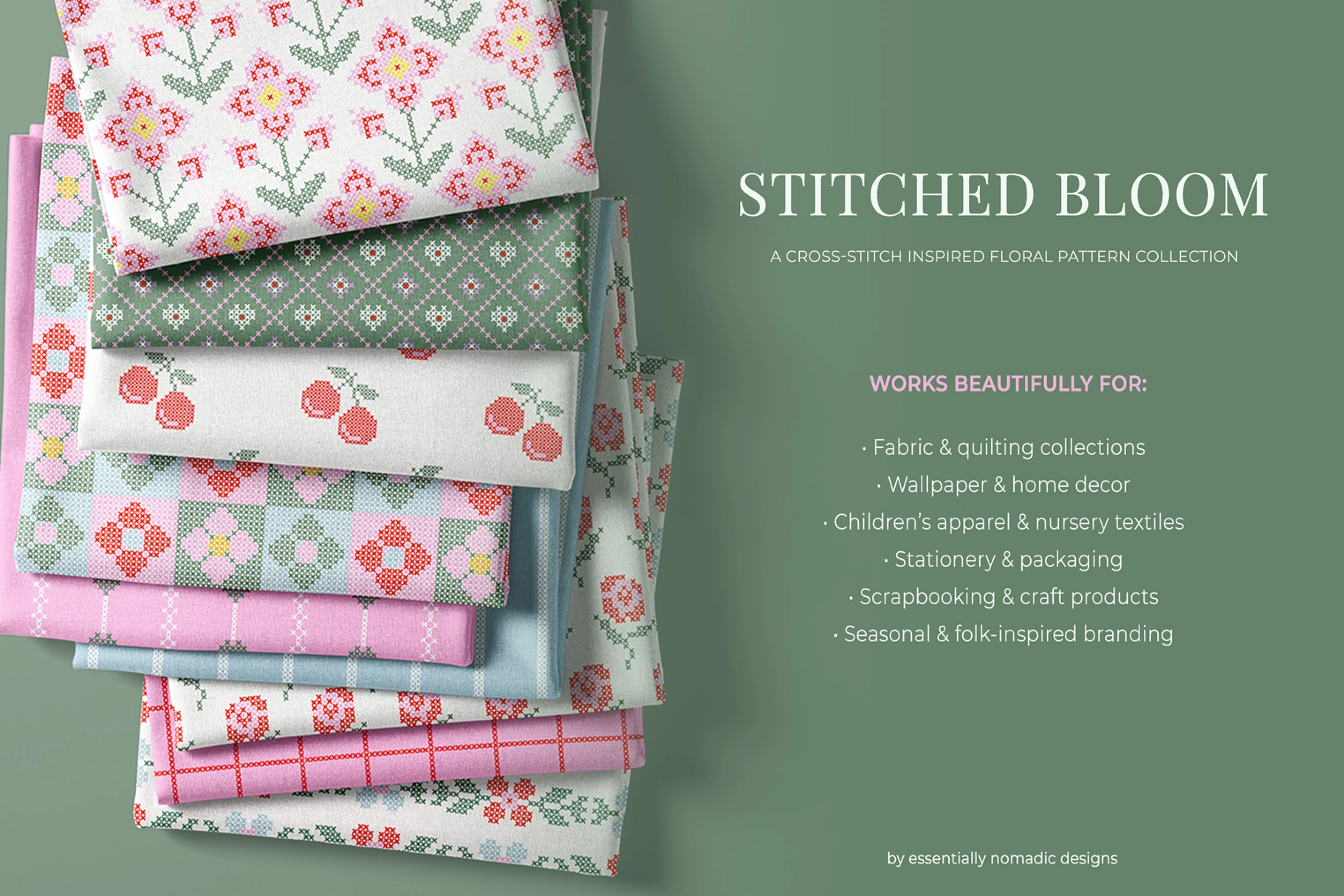 Stitched Floral Seamless Pattern Collection