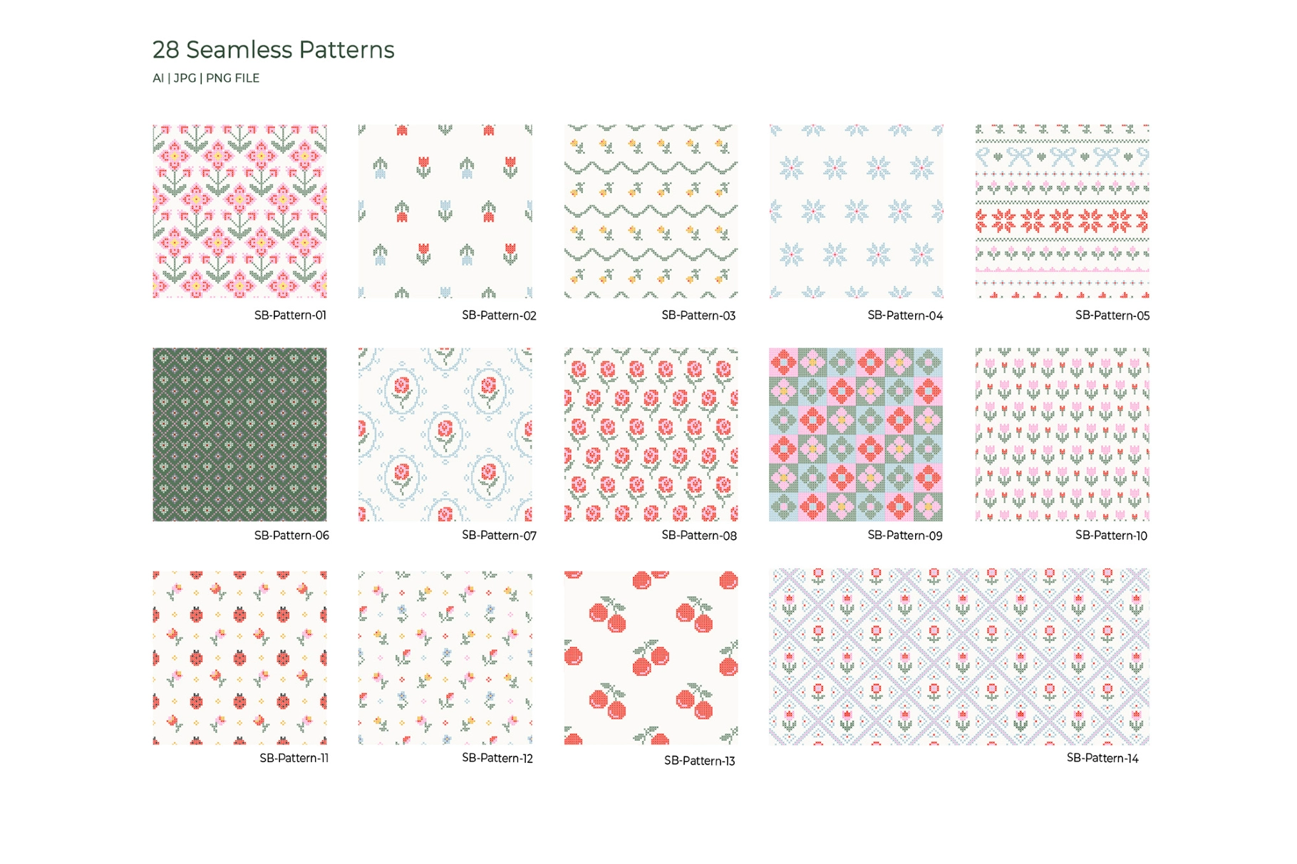 Stitched Floral Seamless Pattern Collection
