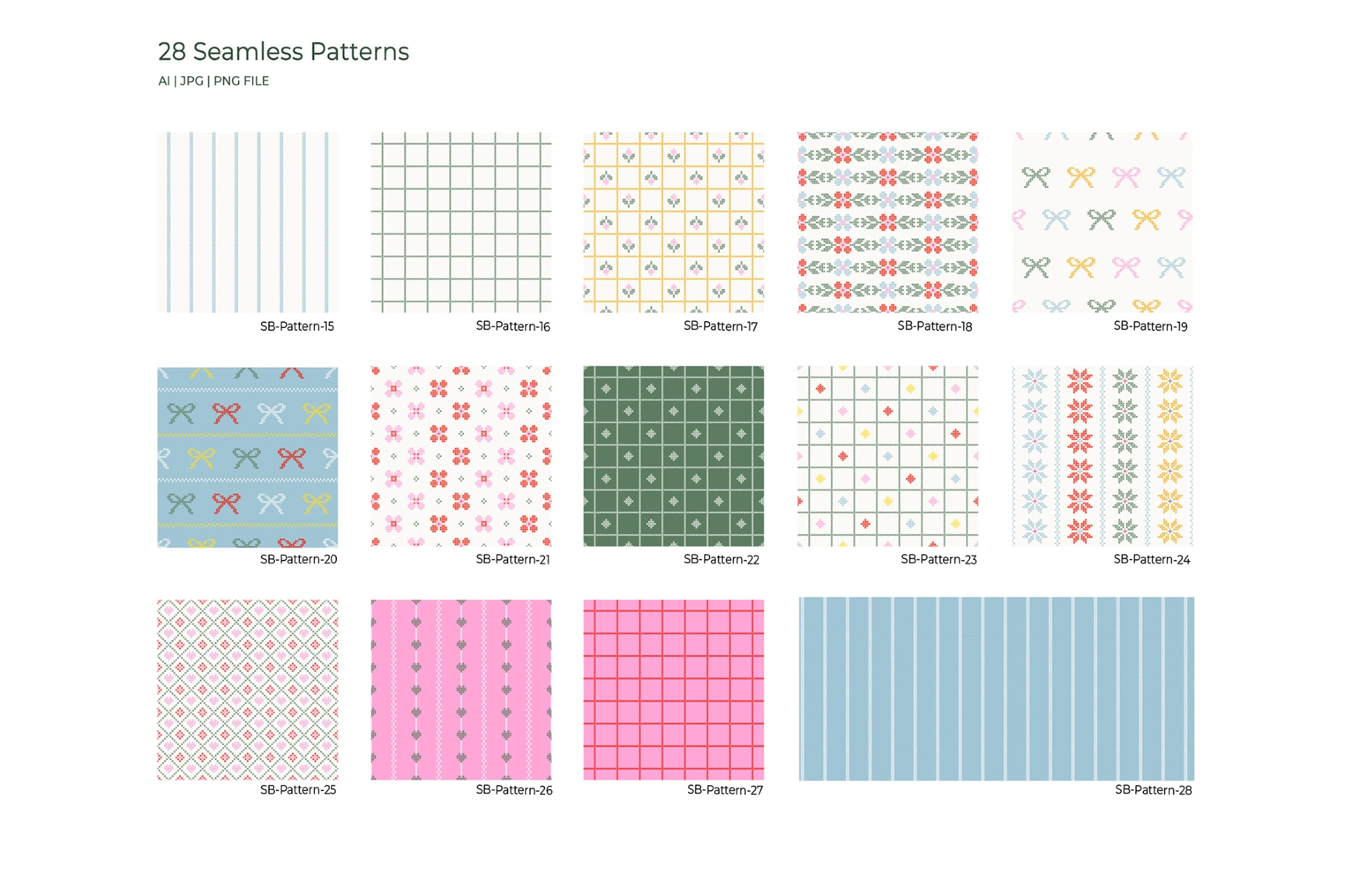 Stitched Floral Seamless Pattern Collection