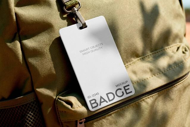ID Badge Mockup Attached to Fabric Baсkpack