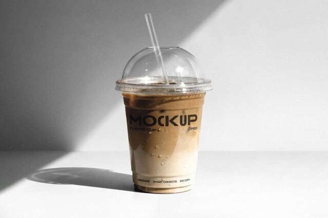 Plastic Coffee Cup Mockup with Straw and Lid