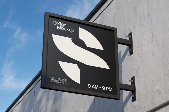 Exterior Square Store Sign Mockup