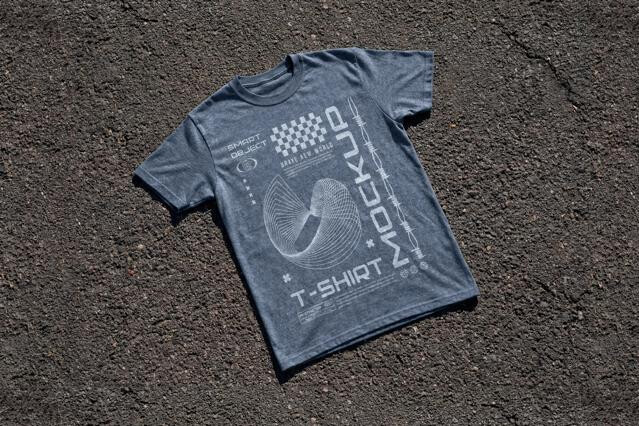 T-Shirt Mockup on Asphalt Ground Flat Lay