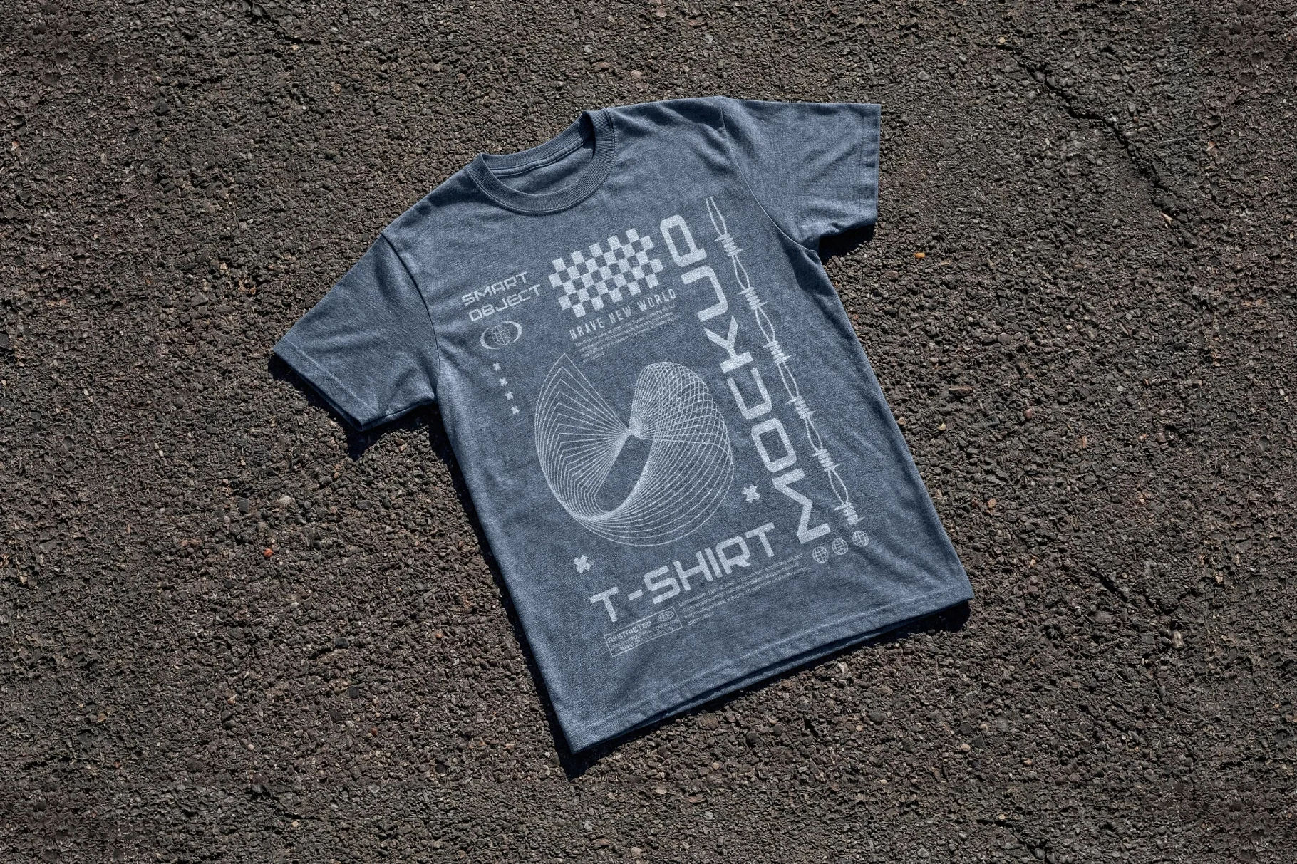 T-Shirt Mockup on Asphalt Ground Flat Lay