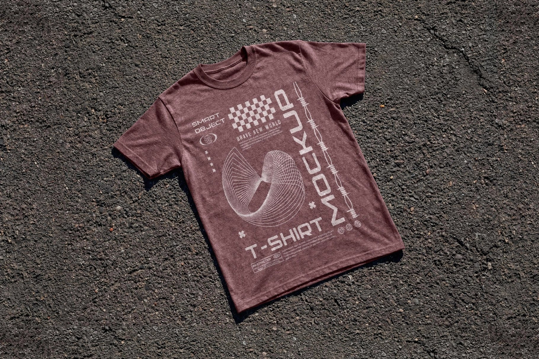 T-Shirt Mockup on Asphalt Ground Flat Lay