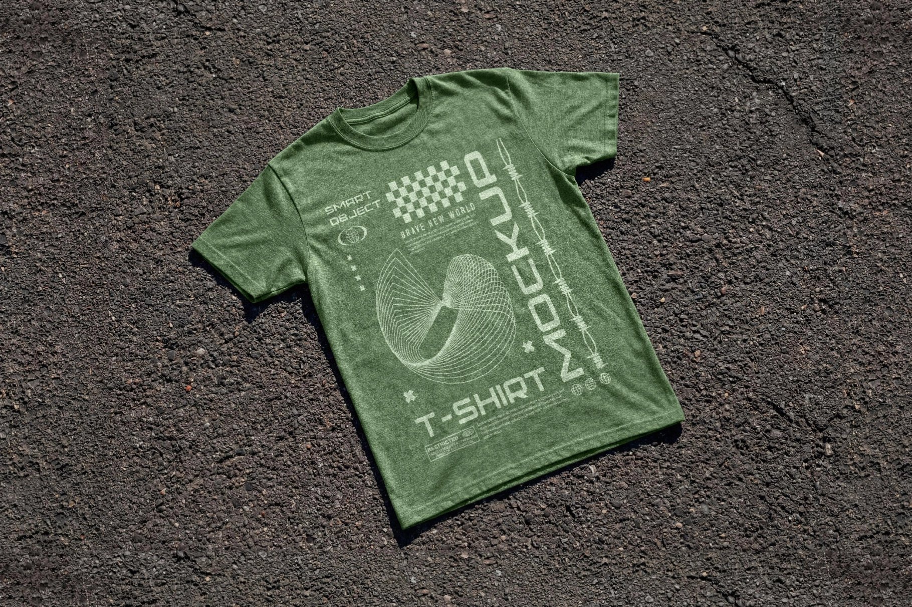 T-Shirt Mockup on Asphalt Ground Flat Lay