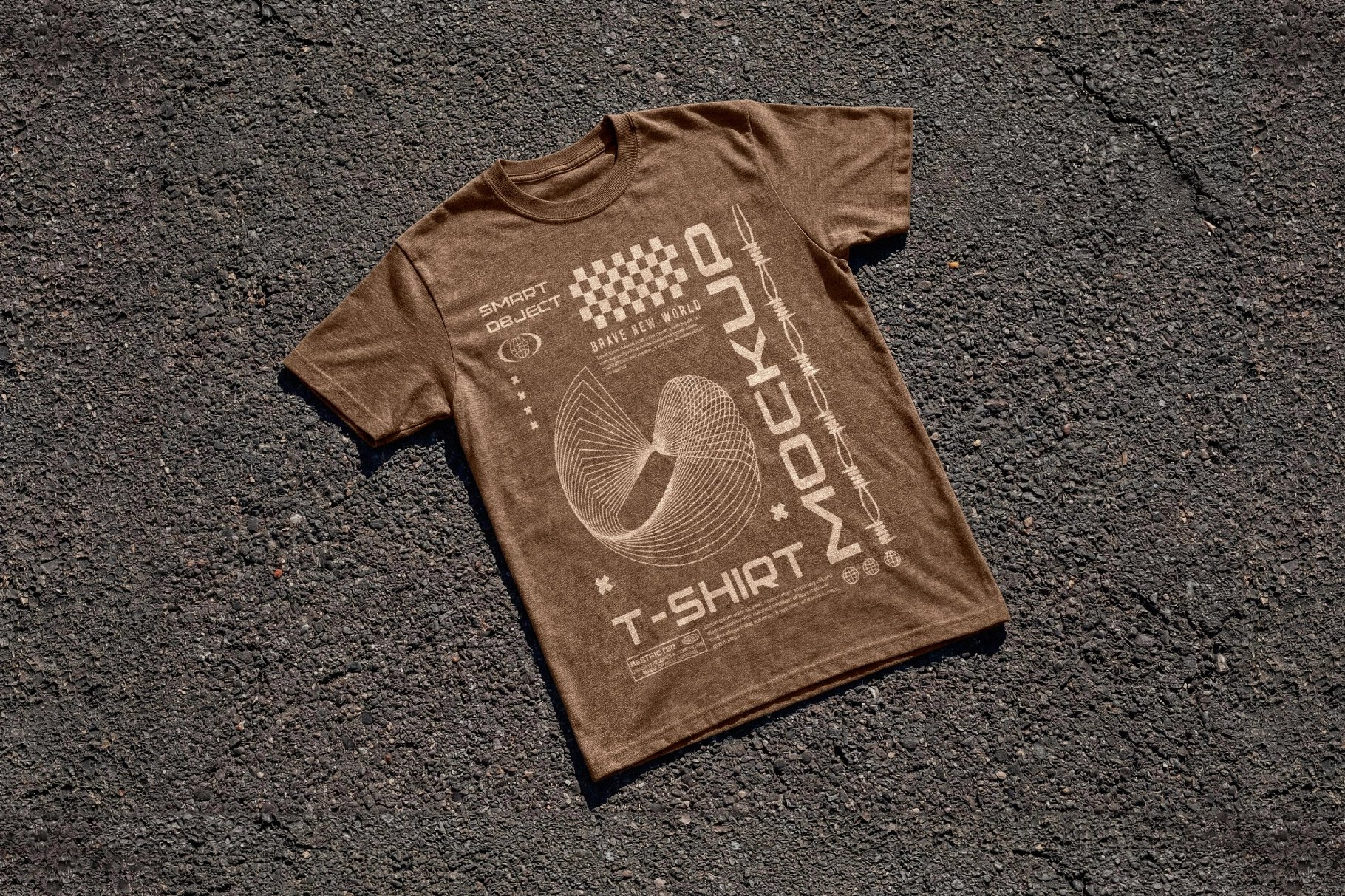 T-Shirt Mockup on Asphalt Ground Flat Lay