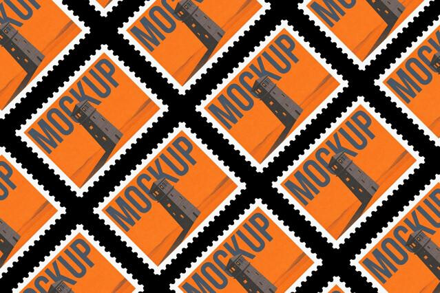 Postage Stamp Mockup Diagonal Grid