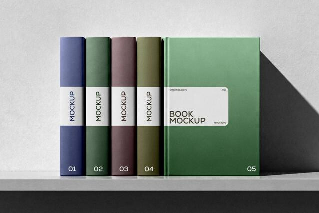 Hardcover Book Mockup Set with Spine View