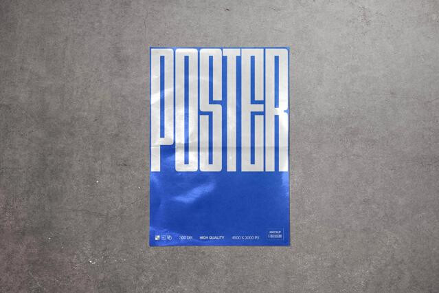 Glued Poster Mockup on Concrete Wall