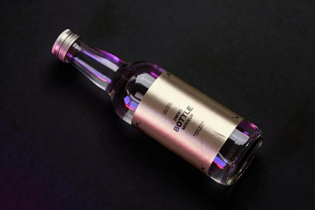 Bottle Label Mockup with Metallic Wrap