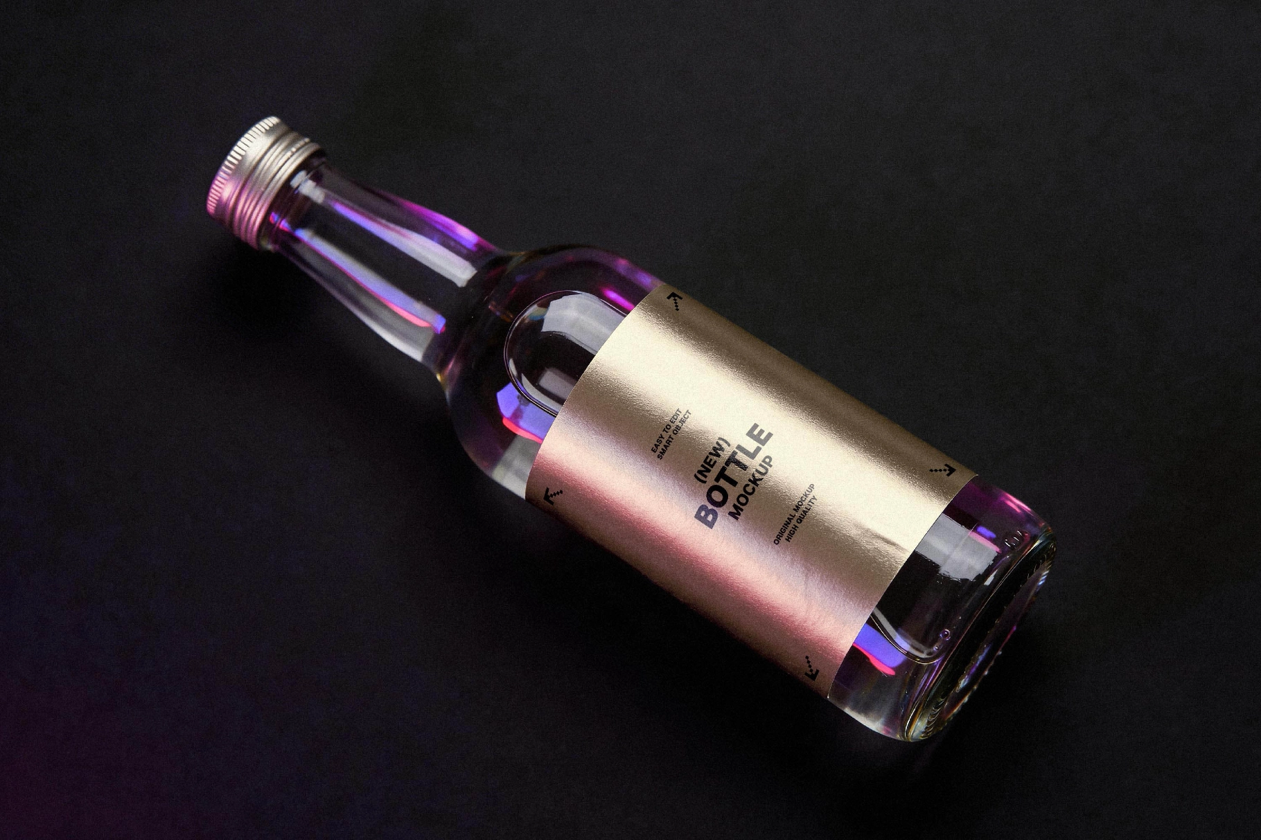 Bottle Label Mockup with Metallic Wrap