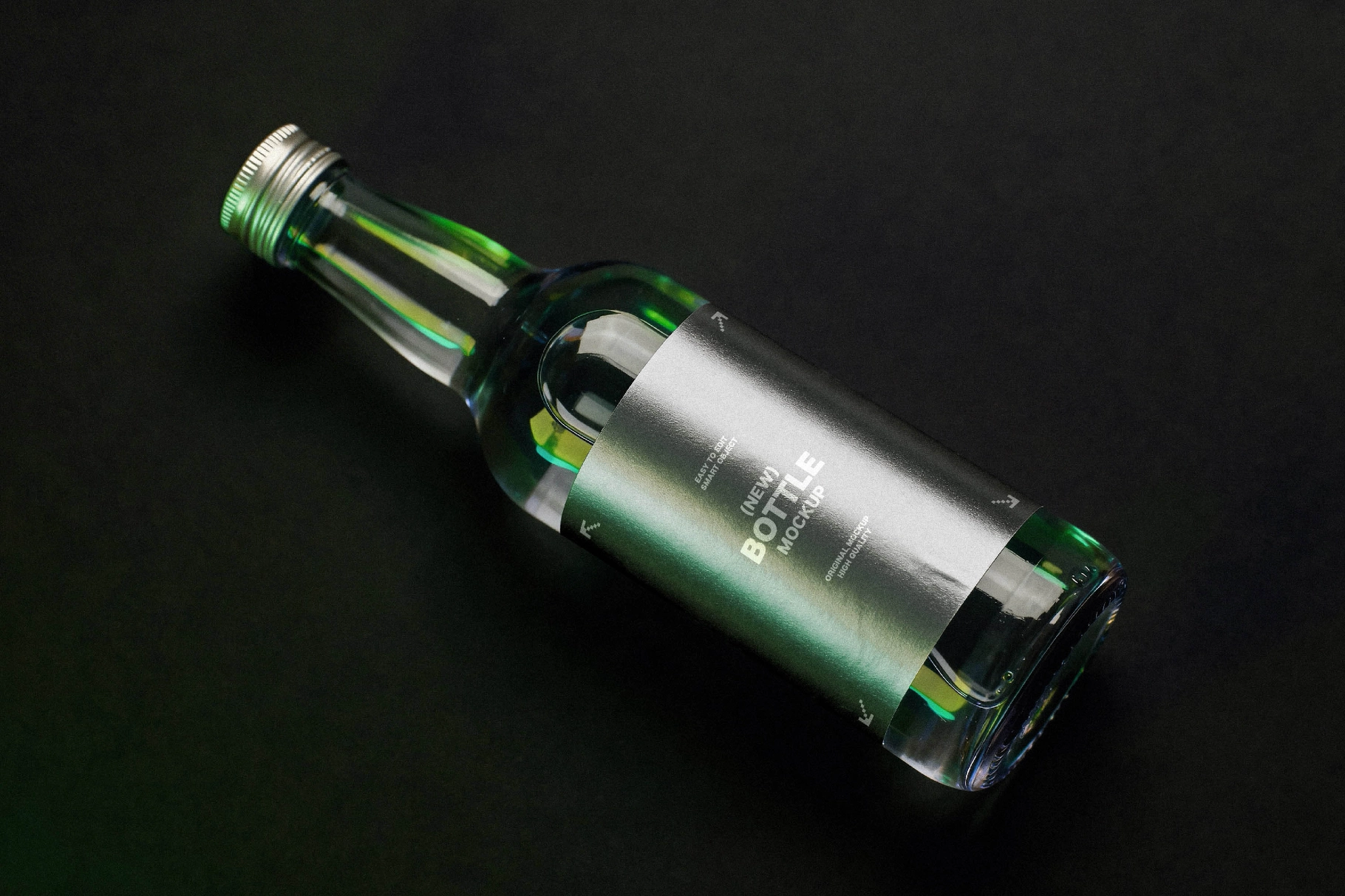 Bottle Label Mockup with Metallic Wrap