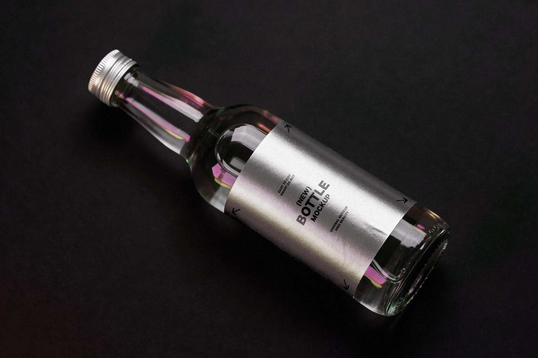 Bottle Label Mockup with Metallic Wrap