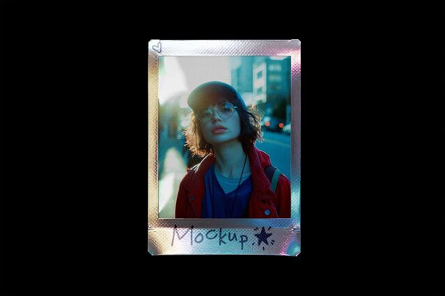 Polaroid Mockup with Holographic Frame