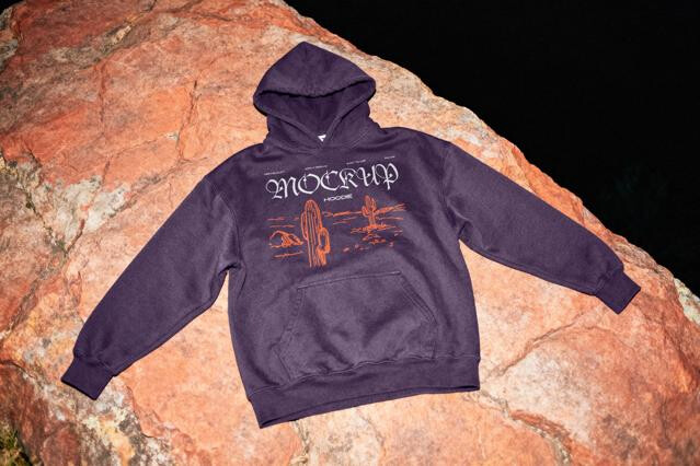 Angled Hoodie Mockup on Natural Rock