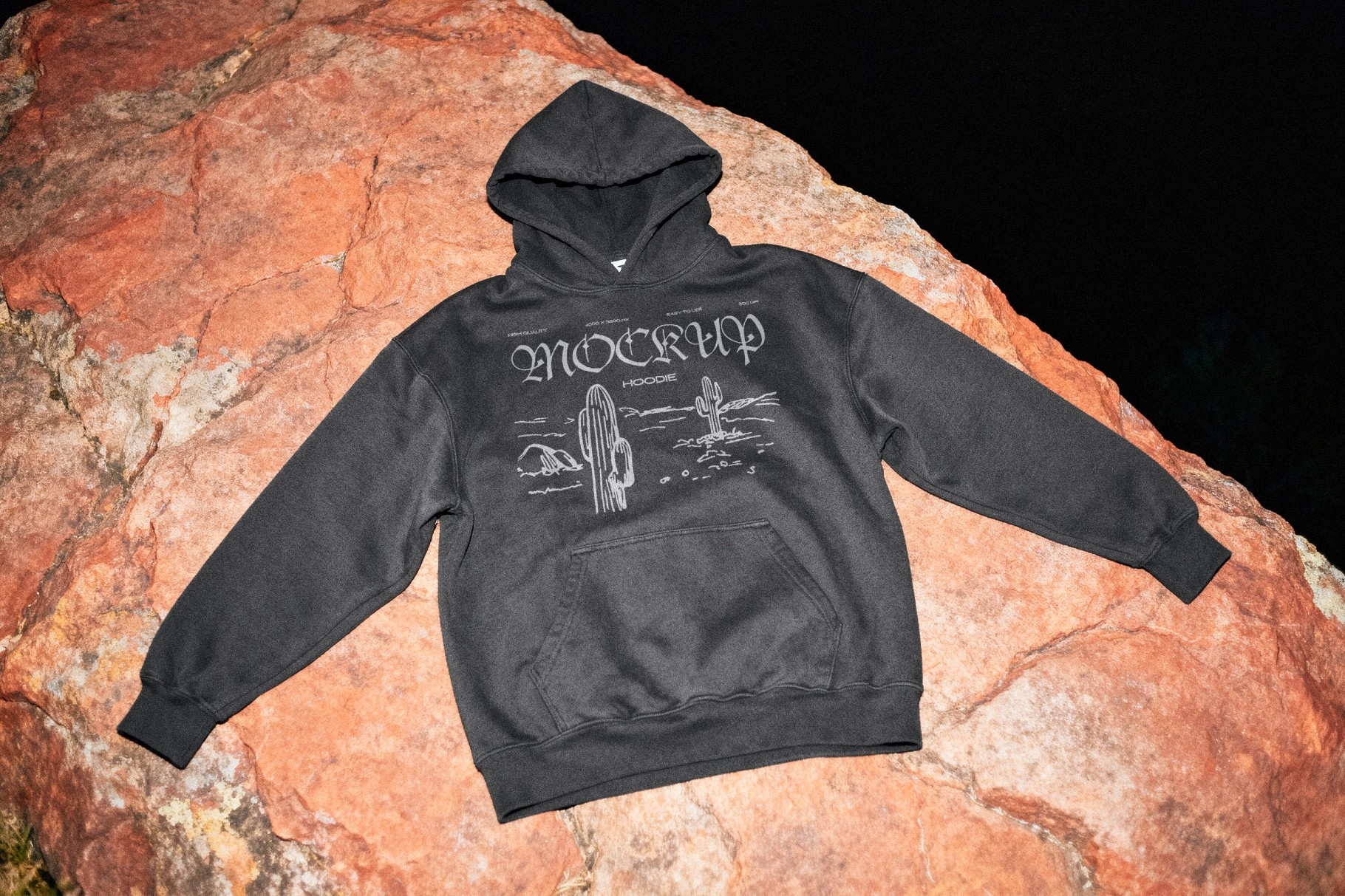 Angled Hoodie Mockup on Natural Rock