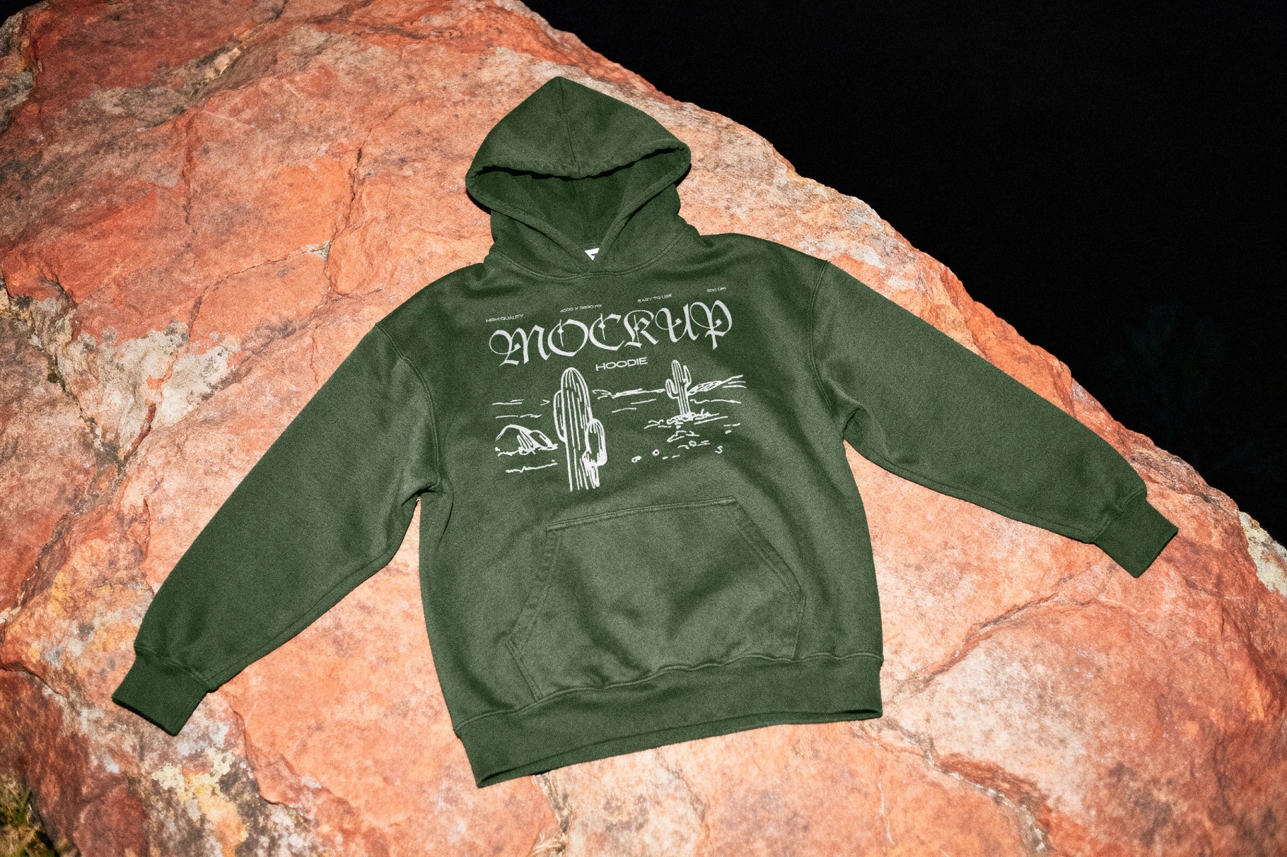 Angled Hoodie Mockup on Natural Rock