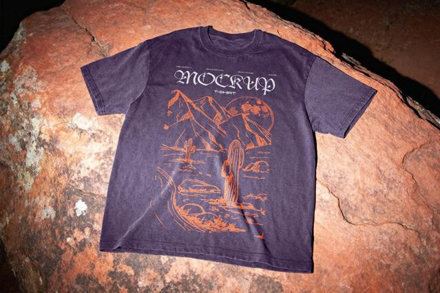 T-Shirt Mockup on Rock Close-Up View