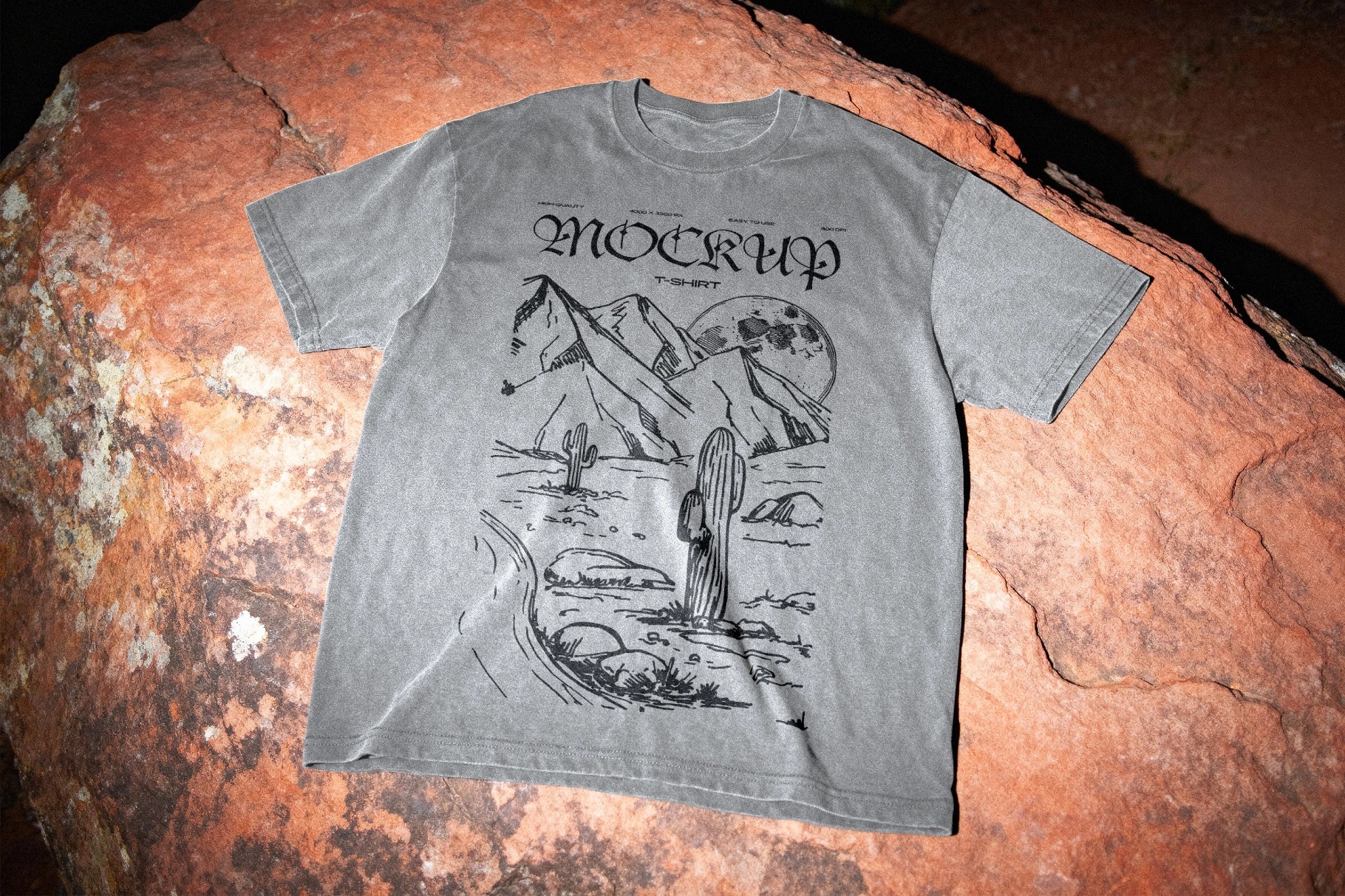 T-Shirt Mockup on Rock Close-Up View
