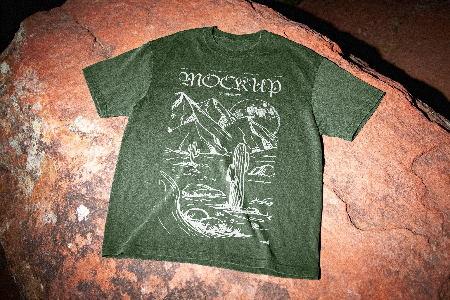 T-Shirt Mockup on Rock Close-Up View