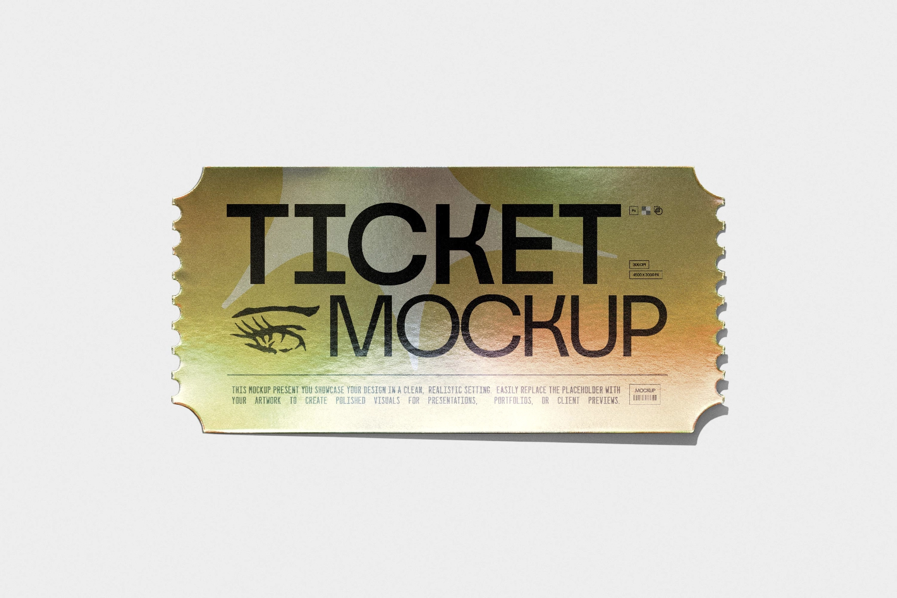 Holographic Ticket Mockup with Perforated Edges