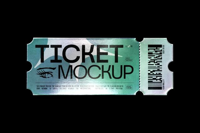 Iridescent Event Ticket Mockup with Detachable Stu