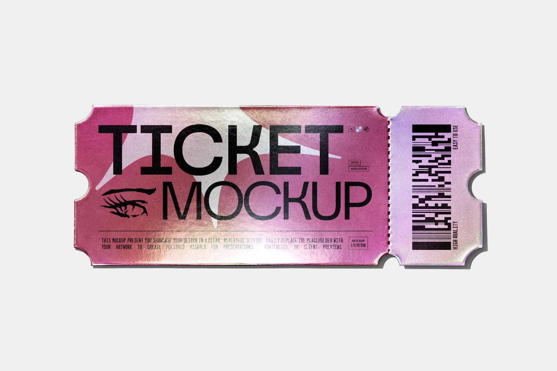Iridescent Event Ticket Mockup with Detachable Stu