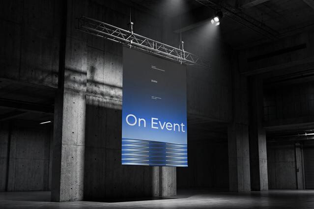 Industrial Interior Hanging Banner Mockup