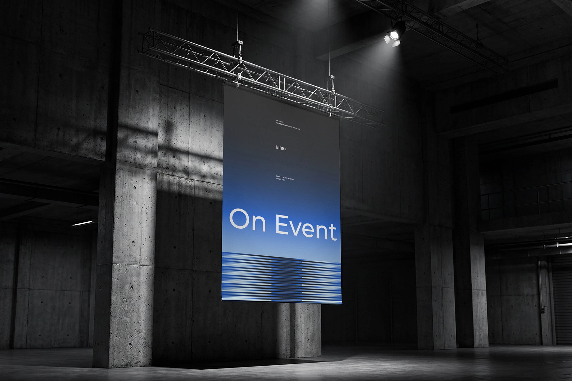 Industrial Interior Hanging Banner Mockup