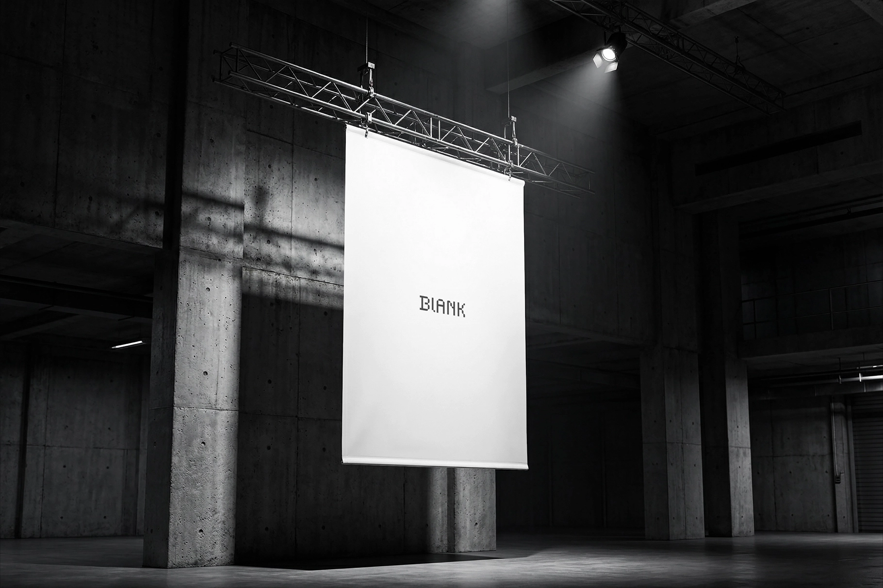 Industrial Interior Hanging Banner Mockup